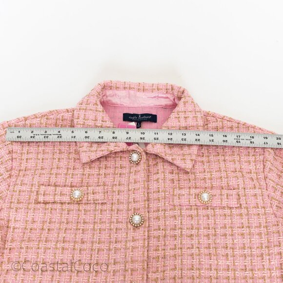 Pink Tweed Pearl Button Cropped Jacket L Blazer Preppy Academia Coastal Grandma - Picture 9 of 13